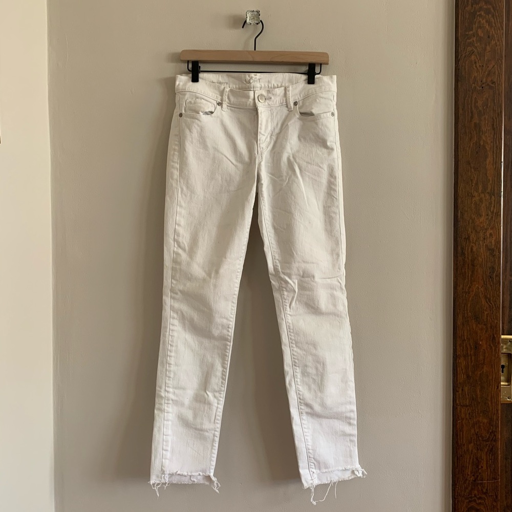 White cut off distressed jeans